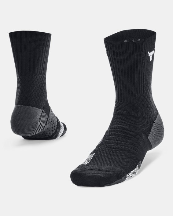 Unisex Project Rock ArmourDry™ Playmaker Mid-Crew Socks in Black image number 0